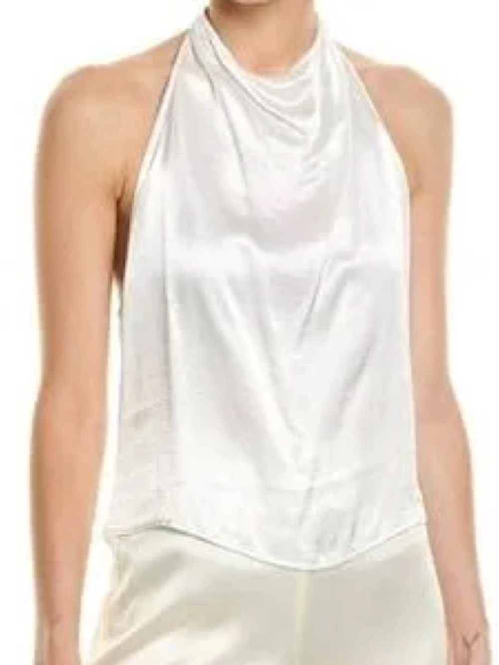Enza Costa Satin Halter Cowl Neck Top in White